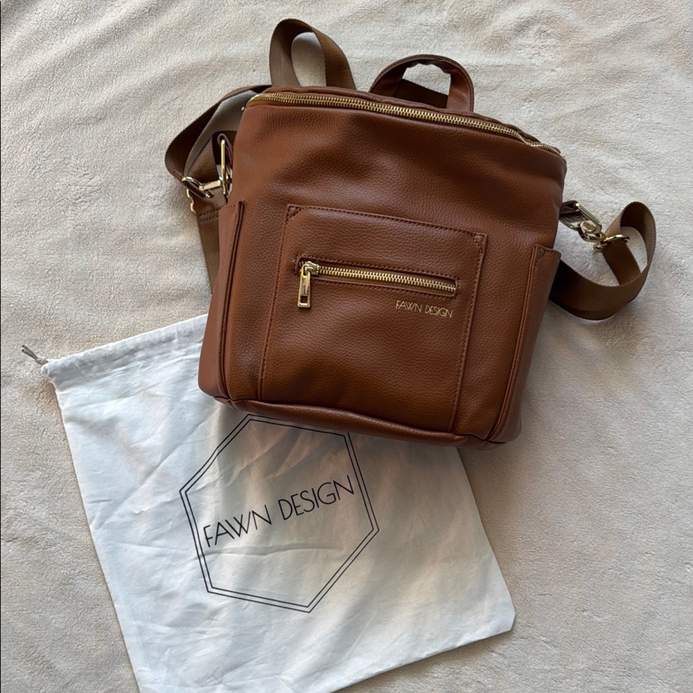 Fawn Design Brown Leather Backpack Crossbody